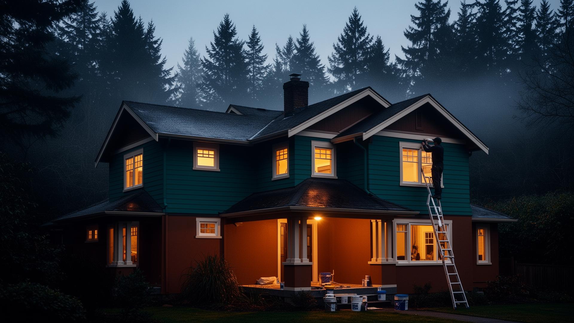 Craftsman home being painted in Seattle